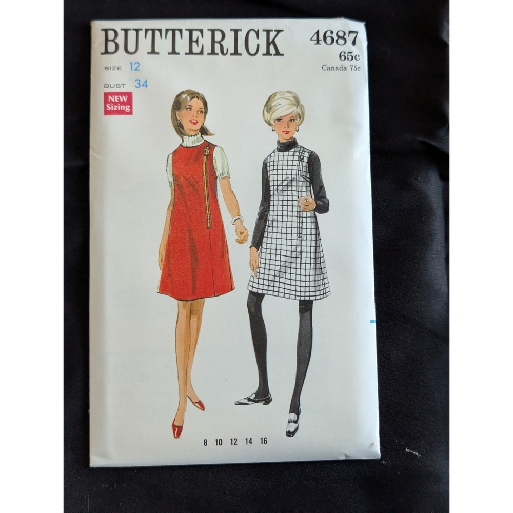 VTG 1968 Butterick 4687 Uncut Mod A-Line Jumper Pattern Size 12 Bust 34